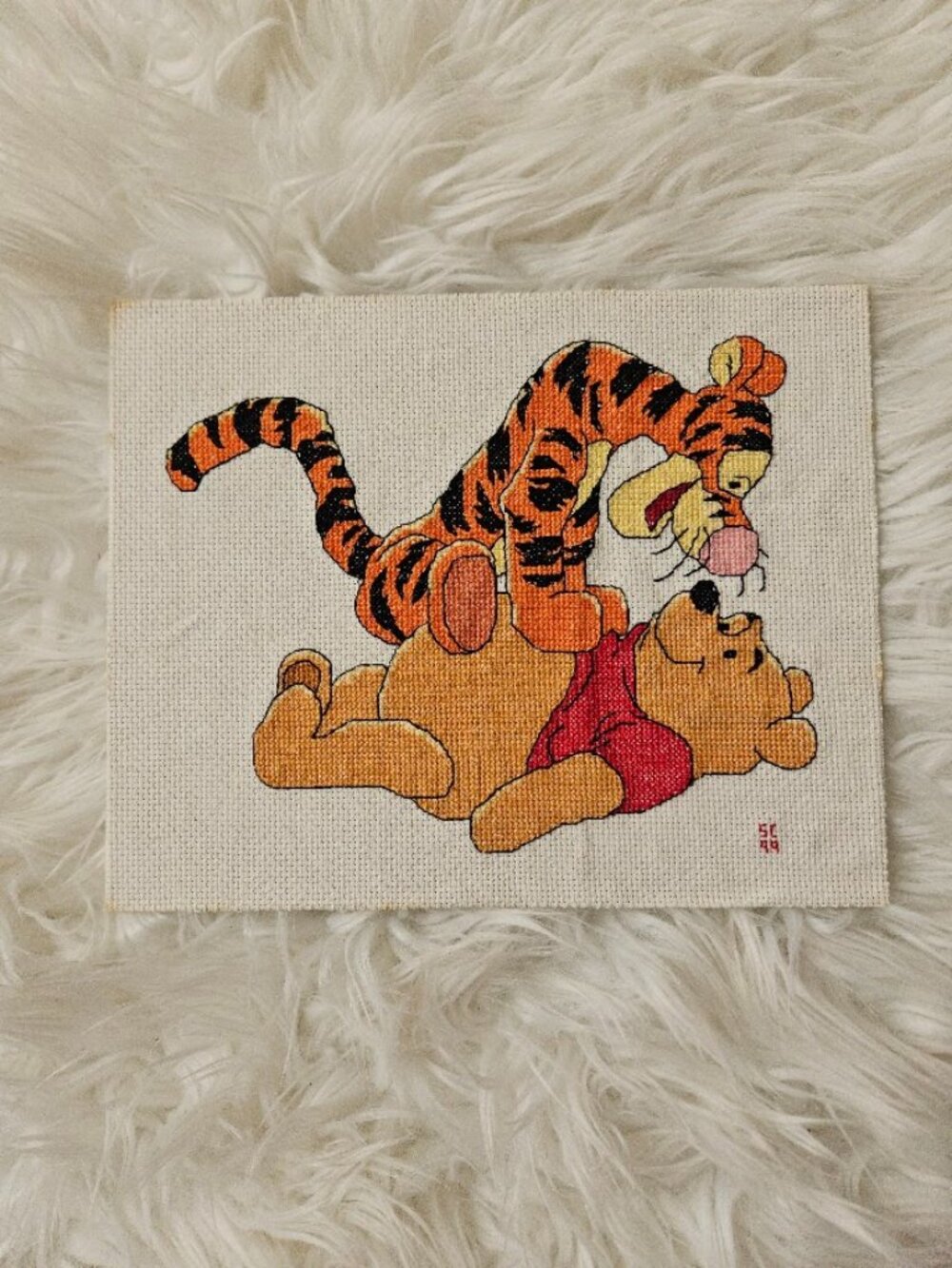 Vintage Disney Winnie the pooh tigger handmade cross-stitch art decoration 90s